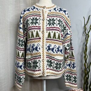Alpaca Connection Wool Sweater Fair Isle Hand Knit Peruvian Women's Size XL